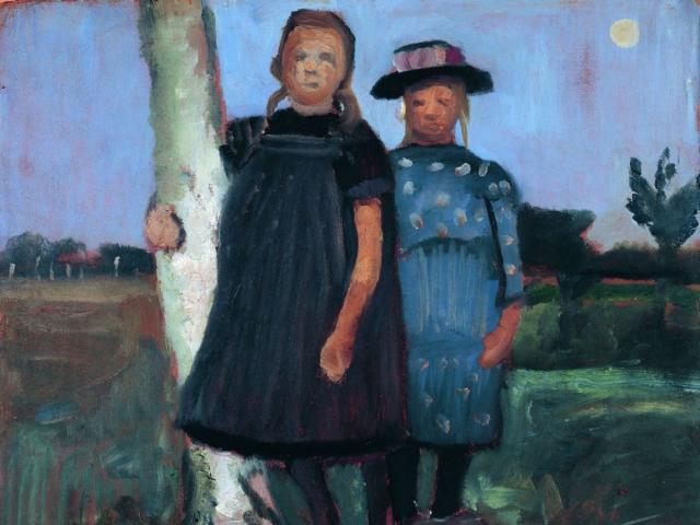 Paula Modersohn-Becker: Zwei Mädchen an einem Birkenstamm stehend, um 1902, Museen Böttcherstraße, Paula Modersohn-Becker Museum, Bremen